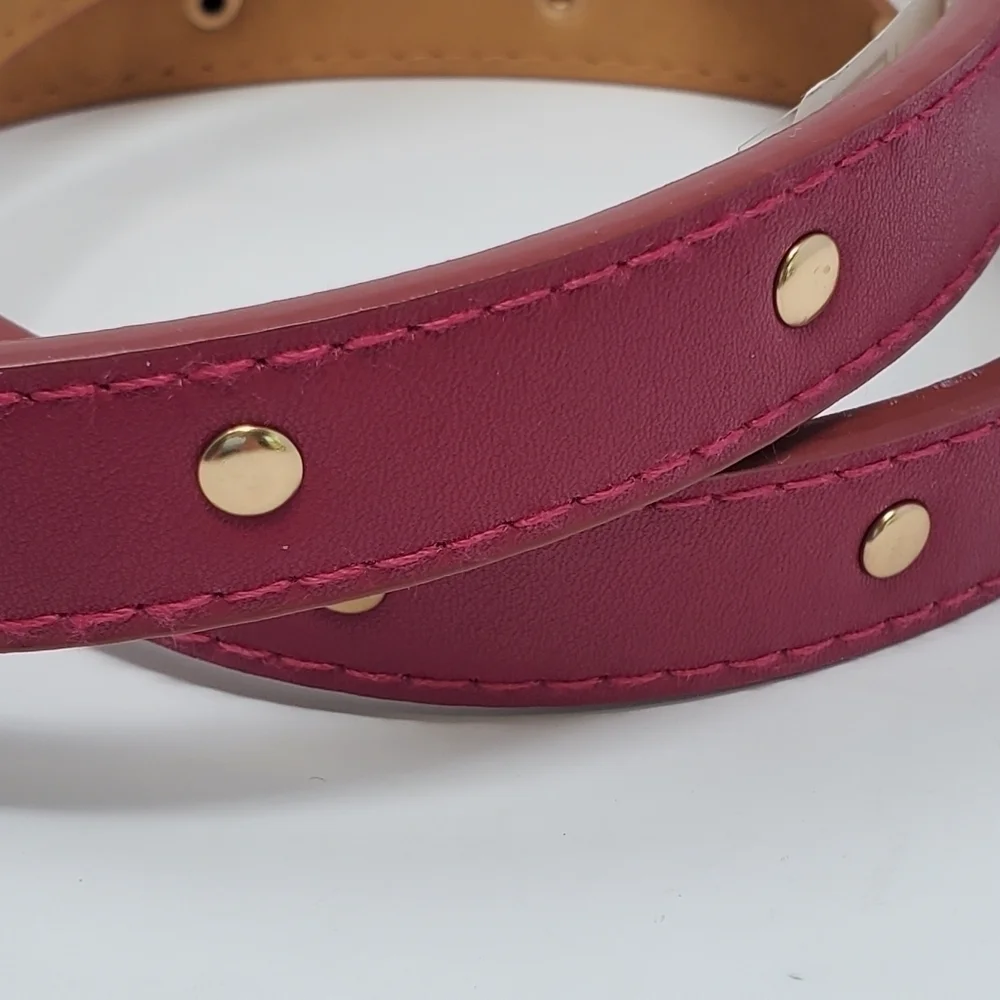 ANNE KLEIN RASPBERRY FAUX LEATHER STUDDED SKINNY BELT GOLD BUCKLE WOMEN XS